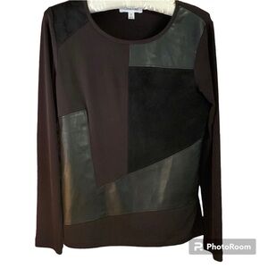 Calvin Klein size PS patchwork black top with faux suede and leather patches